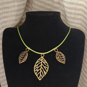Bronze Leaves Green Faux Leather Necklace